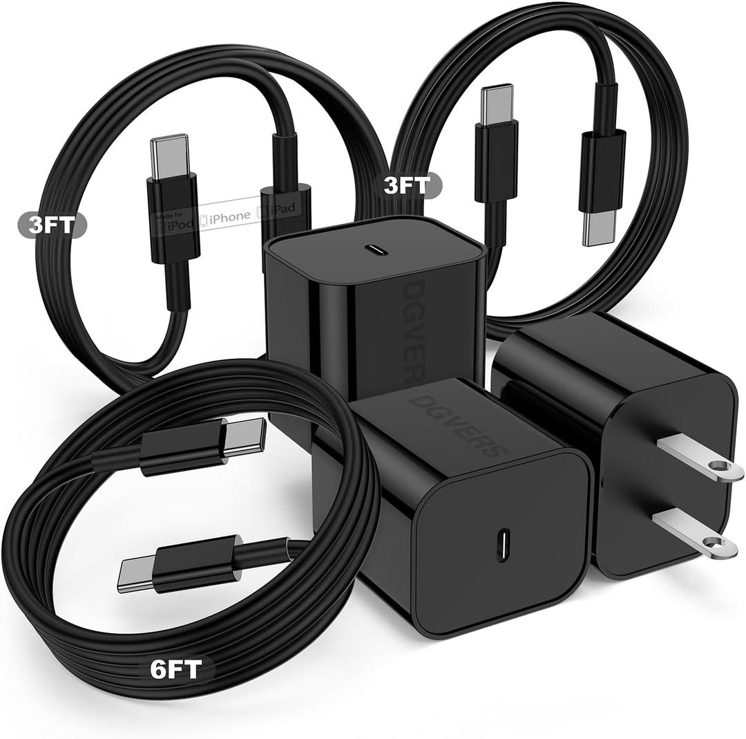 Fast Charger for iPhone 17 16 15 Charger Fast Charging 3Pack, 3+3+6ft USBC to USBC Cable Cord &20W Type C Block for iPhone 17/17 Air/17 Pro Max/17 Pro/16 15 Pro Max/Pro/Plus,iPad Pro/Air/Mini