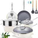 PekGema 16 Pcs Ceramic Cookware Sets, Pots and Pans Set Nonstick, Non Toxic Healthy Non stick Kitchen Cooking Set, PFAS PTFE PFOA FREE, Stay-Cool Handle,Dishwasher-Friendly,Oven-Safe