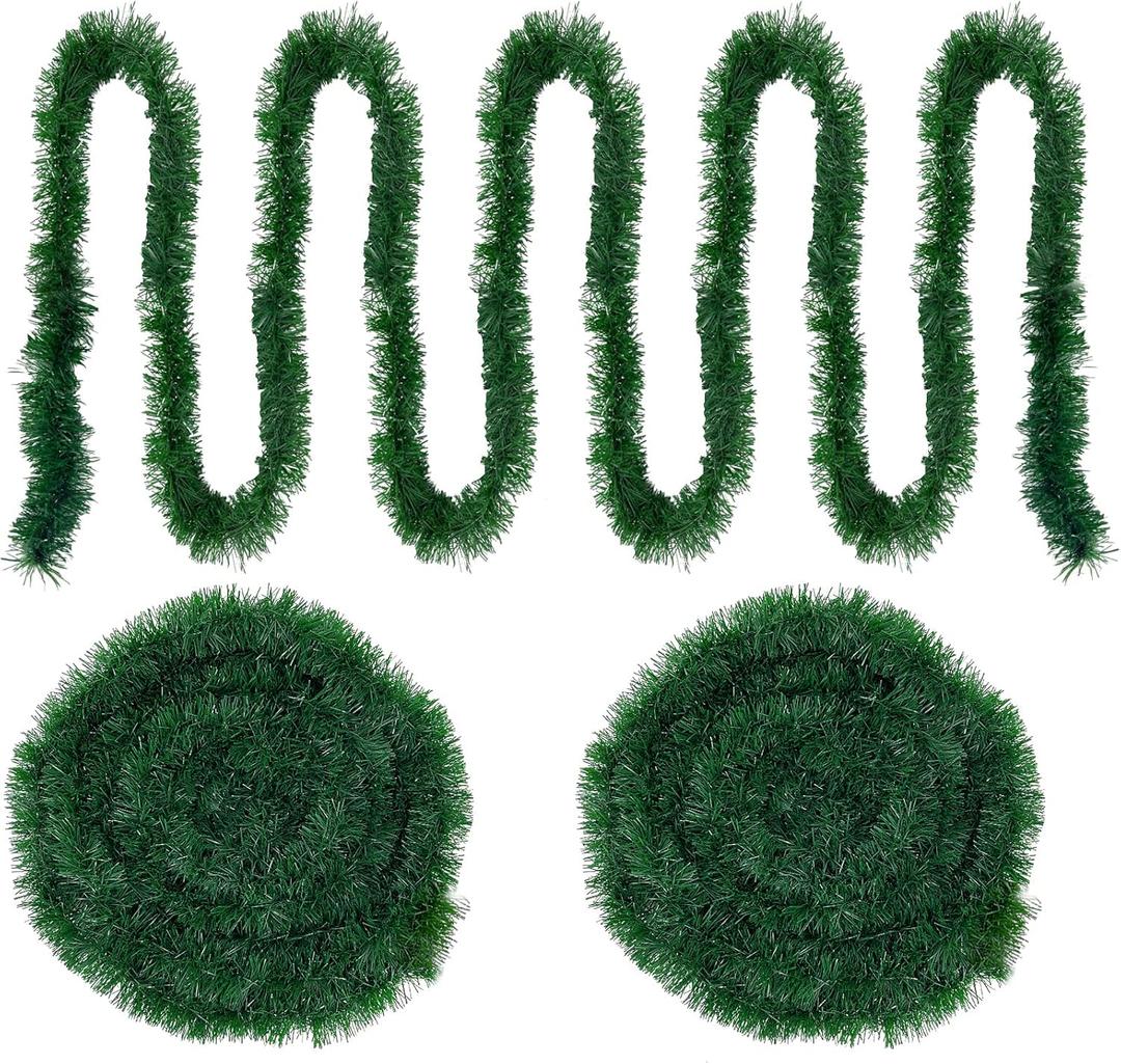 100FT Christmas Garland Decorations, 2 Pack Each 50FT Thick & Soft Artificial Green Garlands Pine Greenery Garland for Stairs Mantle Fireplace Christmas Decoration Outdoor Indoor Home Holiday