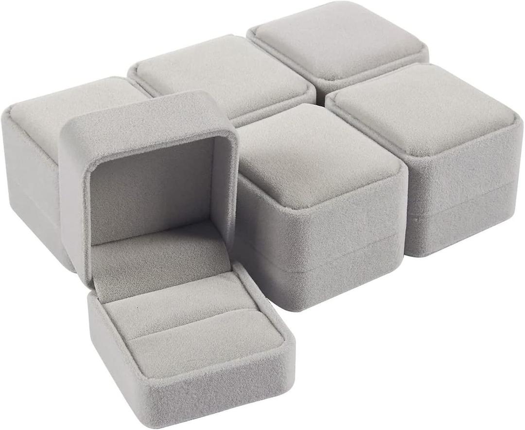 6-Pack Ring Boxes for Jewelry Gifts - Individual Velvet Jewelry Boxes - Ring Gift Box Set for Proposal, Engagement, Wedding, and Presentation - Grey, 2.5 x 1.7 x 2.2 Inches