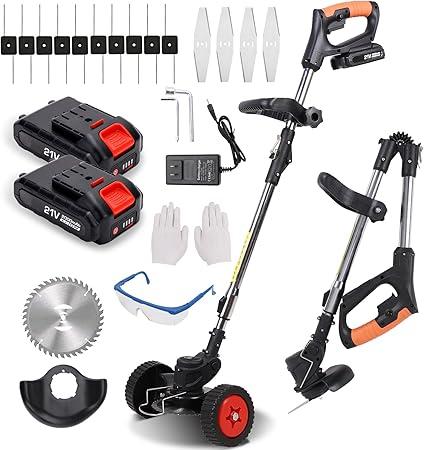 CHUVIM Weed Wacker Cordless Electric Weed Eater Battery Powered with 2 Batteries, 3 in 1 String Trimmer Edger Lawn Tool, Brush Cutter Weed Whacker Lawn Trimmer Weedeater with Blades and String, Black