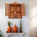 Wooden Temple Mandir for Home with Door Cabinets | Beautiful Pooja Unit with Storage Space | with LED Light and Wall Mounts | Elegant Pooja Mandir for Home Big Size(H-17.3, L-11, B-10.6 inch)