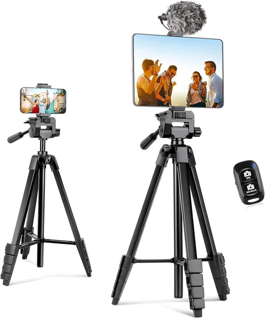 Aureday Phone Tripod Stand, 64 Extendable Cell Phone&Camera Tripod with Wireless Remote and Phone Holder, Aluminum iPad Tripod for Video Recording/Selfies/Live Stream/Vlogging (Black)