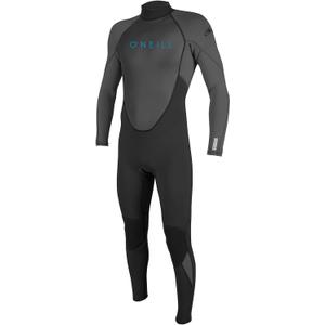 O'Neill Youth Reactor-2 3:2mm Back Zip Full Wetsuit, Lightweight Warmth and Flexibility for All Water Activities, Black/Graphite, 16
