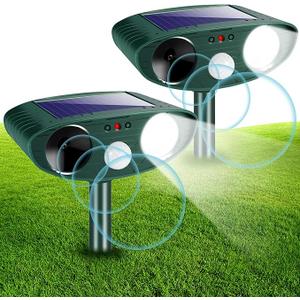 Solar Ultrasonic Animal Repellent Outdoor Cat Repellent Deer Repeller, Animal Deterrent Devices for Squirrel Rabbit Raccoon Dog Coyote Rodent Skunk Out of Yard Garden Lawn, 2 Pack
