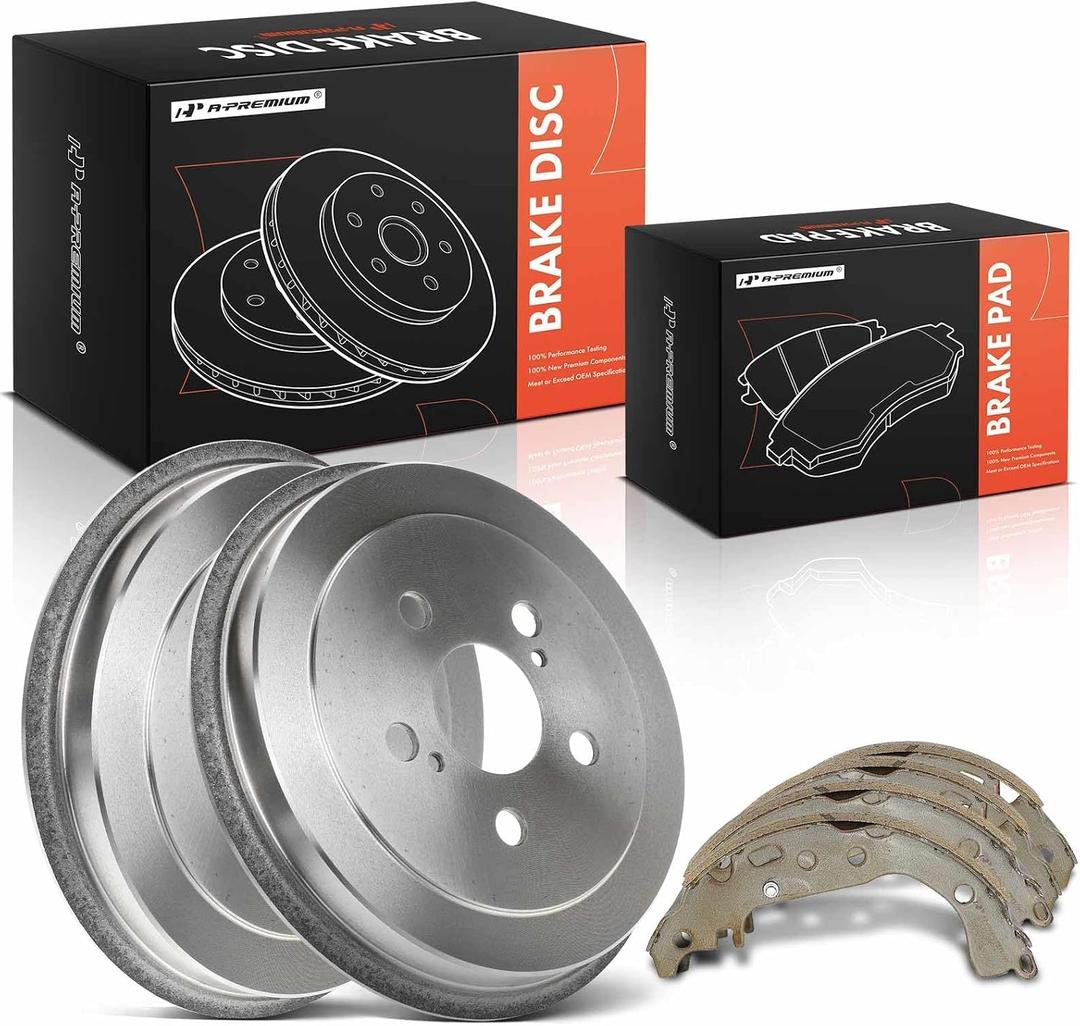 3 x A-Premium Rear Brake Drums and Shoes Set Compatible with Toyota Corolla 2003-2008, Celica 2000-2005, Prius 2004-2008, 6-PC Set