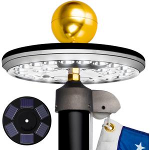 Deluxe Black 2nd Generation Flag Pole Light Solar Powered, 1300 Lumen Weatherproof Solar LED Light for Most Flagpoles, 100% Flag Coverage from Dusk to Dawn for 12+ Hours, Black
