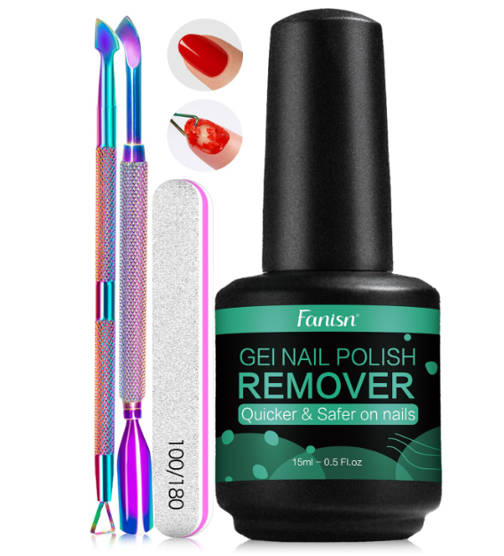 FANISN Gel Nail Polish Remover with Tools, 15ml (0.5 fl oz)  AcetoneFree, Quick Removal in 25 min, No Foil Soaking Needed, Safe for Natural Nails，Home DIY Use
