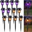 Qualirey 12 Pcs Solar Mosquito Zapper Outdoor Waterproof Solar Powered Bug Zapper Outdoor Mosquito Killer Lamp Trap Repellent Light for Garden Yard Insect (Purple and Warm Light,Black)