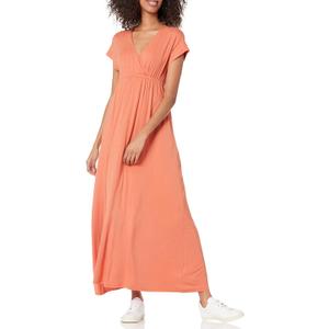 Amazon Essentials Women's V Neck Short Sleeve Waisted Maxi Dress (
Rust Orange, X-Small)