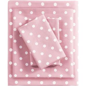 Mi Zone Pink Twin Size Sheet Sets Kids Polka Dot Sheets for Girls 100% Cotton Percale Soft Sheet Set, Flat Sheet, Fitted Sheet, Pillowcase, Breathable All Season Bed Set, Fits up to 14" Mattress