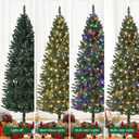 6FT Pre-Lit Christmas Tree, Artificial Pencil Holiday Decoration with LED Light & 477 Tips, Metal Foldable Stand for Indoor Use, Green