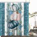 Blue Teal White Fall Pumpkin Shower Curtain Sets for Bathroom 60Wx72H Eucalyptus Leaves Shower Curtain Thanksgiving Autumn Bathtub Curtain Flower Holiday Flower Floral Boho Bathroom Decor