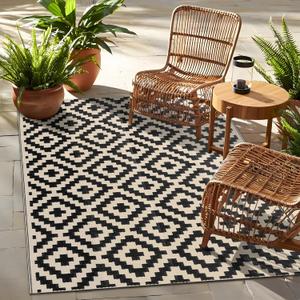 OLANLY Outdoor Rug 5x8 ft Waterproof, Reversible Outdoor Plastic Straw Rug, RV Mat, Indoor Outdoor Carpet Clearance for Patio, Camping, Balcony, Deck, Backyard, Black & Beige
