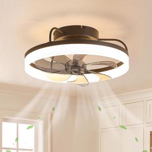 360 Rotating Ceiling Fan with Lights and Remote, 19.7" Low Profile Ceiling Fans 6 Wind Speeds, Modern Smart Dimmable LED Fandelier for Bedroom, Kids Room