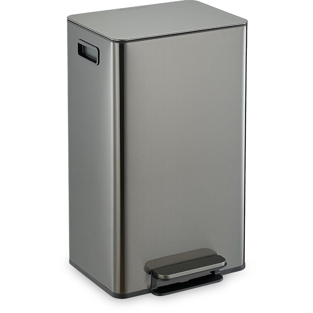SIMPLI-MAGIC Infinity Edge 13 Gallon (50L) Kitchen Trash Can - Hands-Free Step Pedal, Soft-Close Lid, Stainless Steel Garbage Can with Inner Bucket, Fingerprint-Resistant Finish, Black