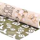 Dtiafu Reversible Baby Shower Wrapping Paper Roll Baby Gift Wrap with Green Brown Bear Balloons and Baby Words Pattern for Girls Boys Wedding Neutral Baby Shower Birthday Party - Total 28.5sq.ft, 6 sheet