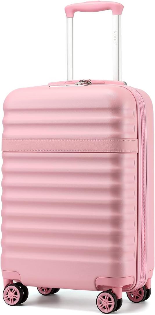 Kono Airline Approved Carry On Luggage, 22x14x9 inches, with TSA Lock, 20 Inch Expandable Lightweight Hardshell Suitcase (Pink, Suitable for 1-3 Days of Travel)
