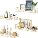 Floating Shelves Set of 3, Home Wood Wall Shelf, Farmhouse Shelf for Bedroom, Wall Mounted Floating Shelf for Living Room, Bedroom, Bathroom, Kitchen, Office (Gold-4pcs)