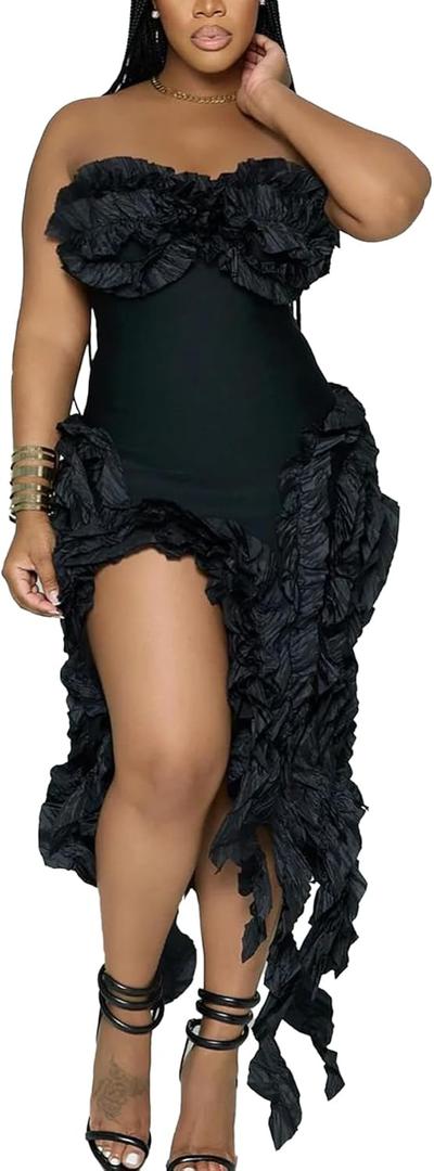 DINGANG Womens Dresses Sexy Off The Shoulder Corset Slit Summer Y2K Dress Club Party Long Dress (Large, 5792-black)