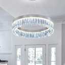 cenozo 23.6" 1 Ring Modern LED Dimmable Ring Chandelier Adjustable Round Crystal Chandelier for Dining Room Living Room Silver