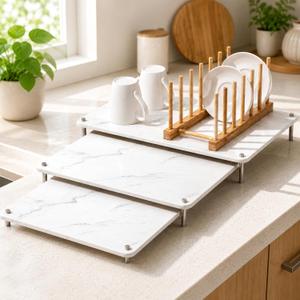3-Tier Large Nesting Stone Dish Drying Mats with Bamboo Rack, 24x16, 20x16,16x12 in