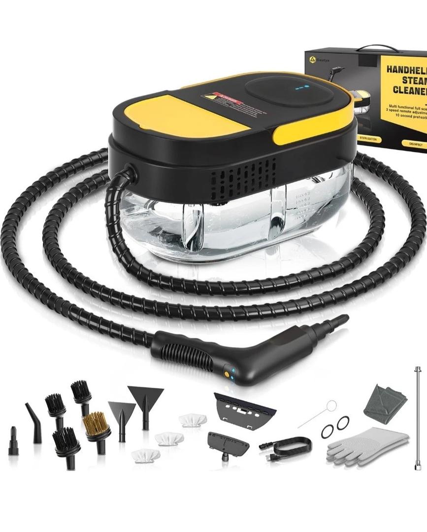 Gautye Steam Cleaner, 3 Level Adjustable Handle, 15s Heat Up, 1.69 Quarts Tank, Portable Steamer for Cleaning with 15 pcs Accessories, Steam Cleaner for Home for Dirt, Grease, Grout, Tile,Floor, Car