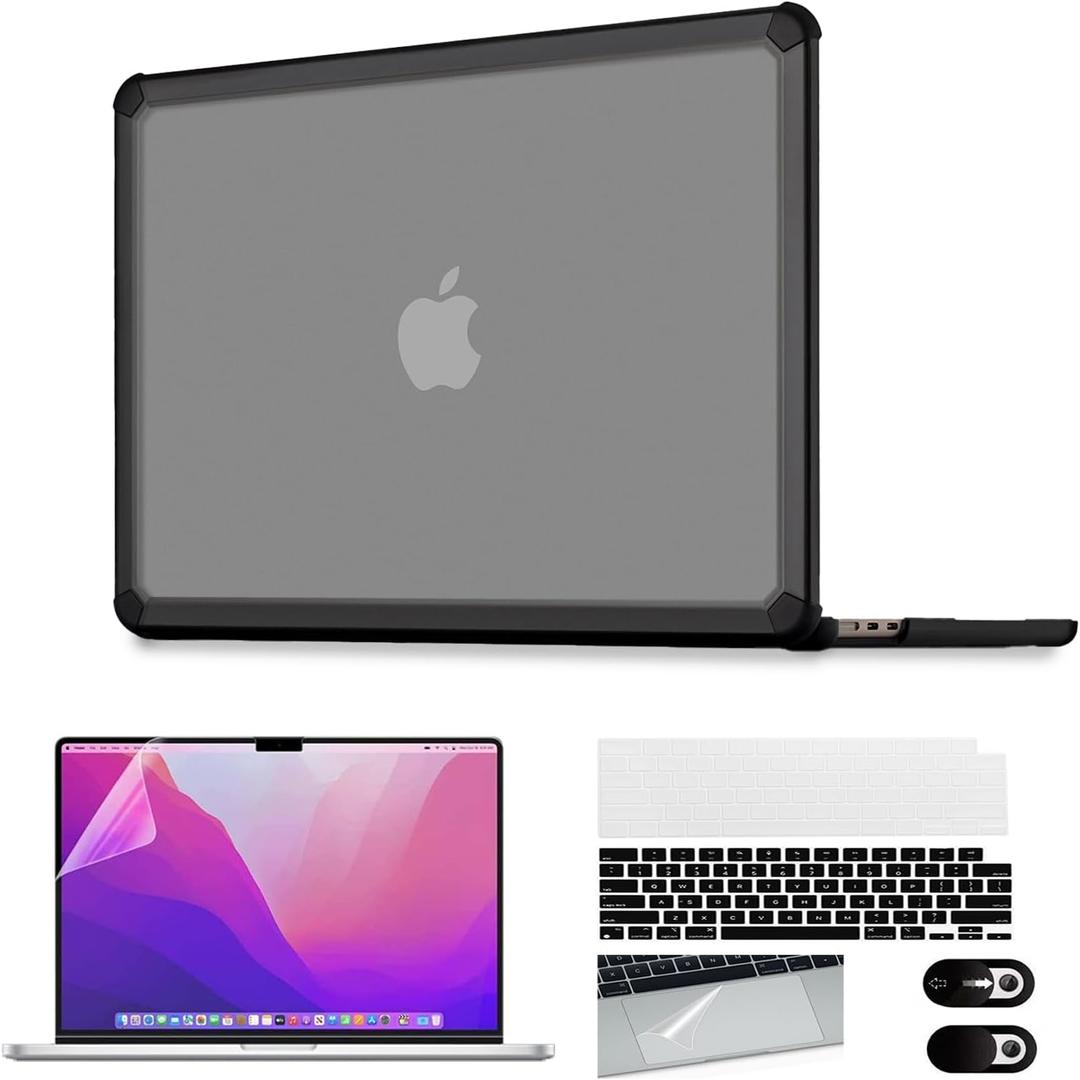 Compatible with MacBook Air 13.6 inch Case 2022 2023 2024 2025 M2 A2681 M3 A3113 M4 A3240,Heavy Soft Shockproof Cover with Screen Film&Keyboard Cover&Touchpad Film&Camera Cover,Black