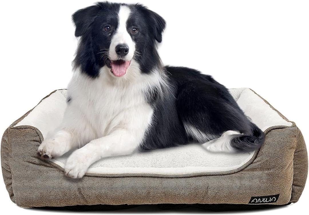 Durable Square Dog Bed - Machine Washable, Comfortable for Medium Dogs (30 INCH, Brown)