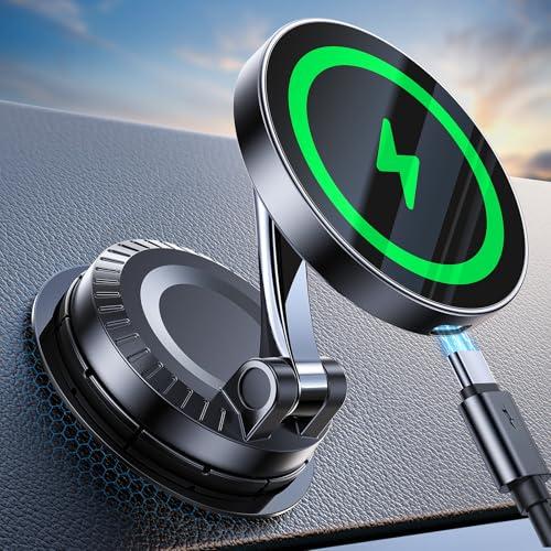 Coolpow for MagSafe Car Mount Charger【15W Faster Charging】Magnetic Wireless Car Charger for iPhone【Super Strongest Adhesive】Magnetic Phone Holder for Car Dashboard for iPhone 17 Pro Max 16 15 14 13 12