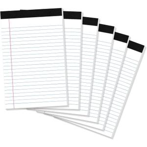 Thboxes 6 Pack Legal Pad 5x8, 180 Sheets Small Note Pad College Ruled Writing Pad Perforated Notepad for School, Office, To-Do Lists Grocery List Shopping List, 30 Sheets White
