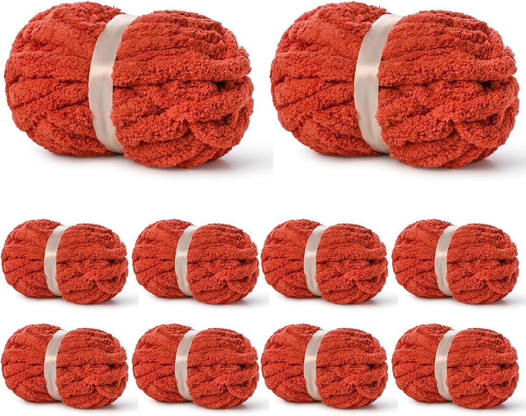10 Pack of Deep Orange Soft Jumbo Chunky Yarn for Hand Knitting,Thick Blanket Yarn for Crocheting, #10 Super Bulky Yarns, 220yds/70.5oz Fluffy Chunky Chenille Yarns for Crocheting.