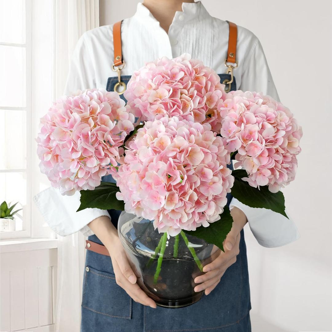 Pink Flowers Silk Artificial Hydrangeas, 4Pcs 22" Lifelike Large Silk Flowers with Stems, Artificial Flowers for Wedding Bouquet Table Centerpieces Outdoor Home