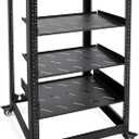 Pyle 20U Open Frame Server Rack - Wall Mount Network Rack for Servers, Networking & AV Gear - Heavy-Duty 19" Equipment, Includes 1U & 2U Vented Shelves for Airflow, Lockable Wheels - 440 lbs Capacity