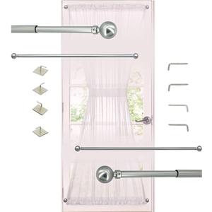 ARNORX 3/ 8 Inch Tier Curtain Rod 2-Pack, Adjustable French Door & Sash Window Curtain Rod 16–28 Inch, Self-Adhesive or Screw Mount, Satin Nickel – for Kitchen Window, Cabinet, Shelf, Storage Room