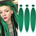 Green Braiding Hair Extensions 16 Inch Pre stretched Braiding Hair Hot Water Setting Synthetic Hair Pre Stretched Crochet Braids Hair(16 Inch,3 Packs,Green#