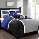 Chezmoi Collection Upland 7-Piece Quilted Patchwork Comforter Set, Blue/Black/Gray, Queen