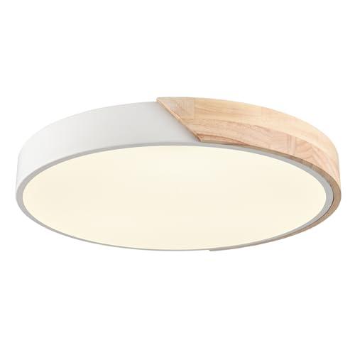 TEENYO Minimalist LED Flush Mount Ceiling Light 16-Inch 30W 4000K White Wood Ceiling Light Fixture Low Profile Flush Mount Lighting for Bedroom Hallway Kids Room Lobby Living Room