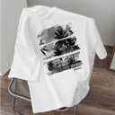 OYOANGLE Mens Palm Tree Print Short Sleeve Graphic T Shirt Hawaiian Summer Beach T-Shirt (White, L)
