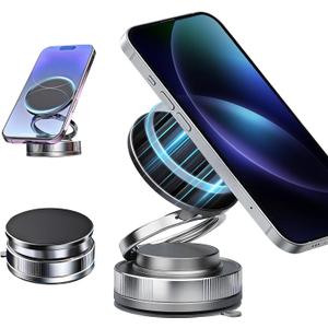 2026 Upgraded Magnetic Car Phone Holder for Magsafe: 360 Rotatable Adjustable Vacuum Car Phone Mount with 180+LBS Suction & 3800gf Magnet, Universal for Car/Gym/Mirror, Fits iPhone & Android (E. T28-Black Base)