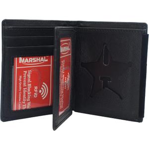 MARSHAL Genuine Leather RFID Blocking Five-point Star Hidden Badge Holder Wallet