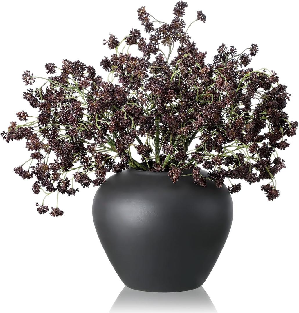 Thiccywoov 6 Pcs Plum Faux Berry Stems Artificial Dusty Sedum Berry Stems Picks Branches Faux Spray for DIY Holiday Farmhouse Home Mantel Harvest Decorations (16 Inch) (Vase Not included)