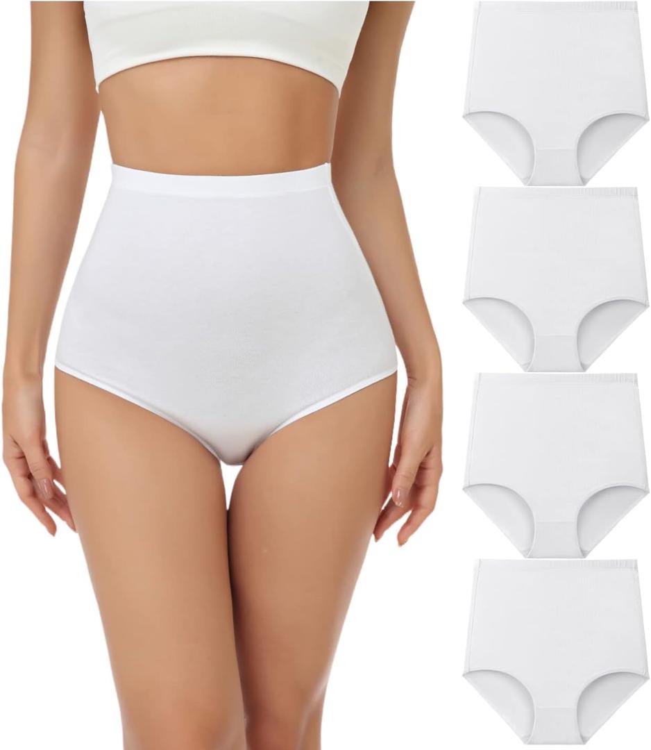 wirarpa Women's Underwear Cotton Super High Waisted Briefs Stretch Full Coverage Panties 4 Pack (Small, White)