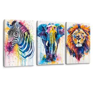 Framed Colorful Safari Nursery Wall Decor Triptych Animal Canvas Wall Art Lion Elephant Zebra Minimalist Poster Prints Decor for Children’s Room Nursery Toddler Room 12" x 16" Framed Colorful Safari Nursery Wall Decor Triptych Animal Canvas Wall Art Lion Elephant Zebra Minimalist Poster Prints Decor for Children’s Room Nursery Toddler Room 12" x 16"