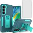 Case for Galaxy S23 Plus Case, Samsung S23+ SM-S916U Case with Tempered Glass Screen Protector, Heavy Duty Magnetic Built-in Kickstand Protective Cover for Samsung Galaxy S23+ 5G Teal Mint