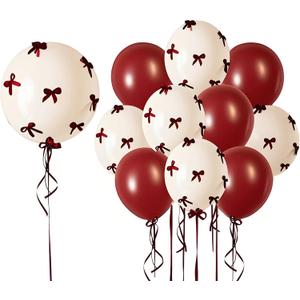 Burgundy Bow Balloons Red and White Balloons with Bows Party Decorations Wine Red Bow Balloons BoBo Balloons Coquette Bow Party Women Birthday Decor Bridal Shower Bridal Engagement Party Decorations