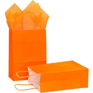 AZOWA Orange Gift Bags with Tissue Paper Small Orange Kraft Paper Bags with Handles (8.3 x 5.1 x 3.1 in, 20 Pcs)