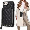 Bocasal Crossbody Wallet Case for iPhone SE 2022/SE 2020/8/7, RFID Blocking PU Leather Zipper Handbag Purse Flip Cover, Kickstand Folio Case with Card Slots Holder Wrist Strap Lanyard 4.7 Inch (Black)