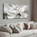 SOUGUAN Black and Grey Wall Decor Flower Art Work 20x40 Inch Line Paintings for Living Room Bedroom Office Wall Decorations (White)