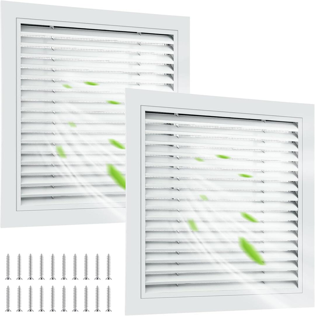 Gisafai 2 Pcs 26" x 26" Gable Vent Aluminum Alloy Wall Vents Shed Attic Vent with Screen Return Air Grill with Screws, for Ventilation Exterior Doors Wall House (White)